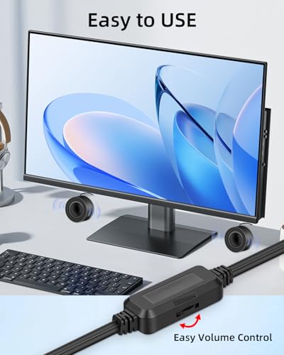 MINI Computer Speaker for Desktop,6W 3.5MM Small PC Speaker,MINI Computer Speakers USB Power with USB C Adapter and Volume Control for Monitor,Laptop,Phone,MP3(1.3M)