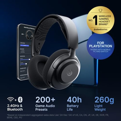 SteelSeries Arctis Nova 3P Wireless Multi-Platform Gaming Headset — Mobile App Control — 40 HR Battery — Neodymium Magnetic Drivers — 2.4GHz/Bluetooth — PS5, PS4, PC, Switch, Mobile — Black - color: Black, style: PlayStation|Switch|PC