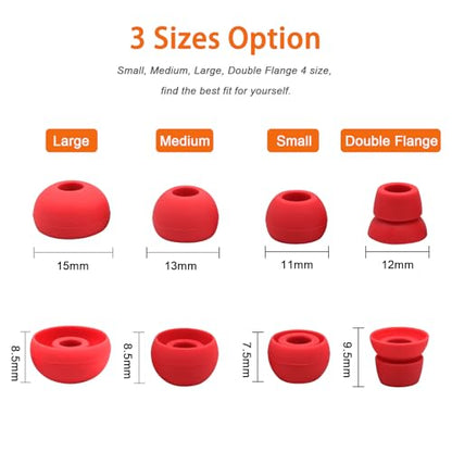hopopwer Replacement Silicone Earbuds Tips for Powerbeats 3 Powerbeats 2, 4 Pairs Earbuds Silicone Ear Tips Set - Small, Medium, Large and Double Flange (Red with Pen) - color: Red with Pen