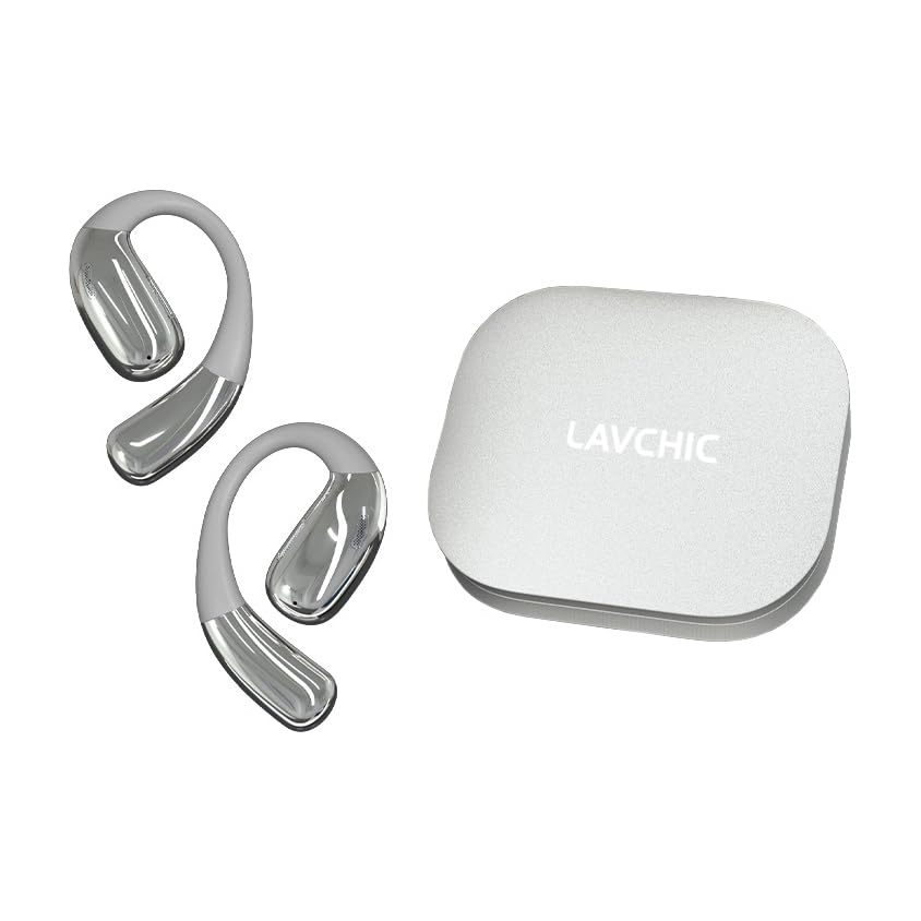 A51 Open Ear Headphones, True Wireless Earbuds with Mic & Earhooks | Deep Bass Sound, 20H Playtime & Digital Display, AI Clear Calls, Secure Comfortable Fit - Running, Sport, Meeting (Silver) - color: Silver