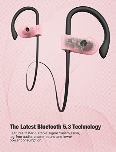 Otium Bluetooth Headphones Wireless Earbuds Headsets Wireless Earbuds Bluetooth Earphones IPX7 Waterproof 15 Hours Playtime Running Sports Workout - color: Rose