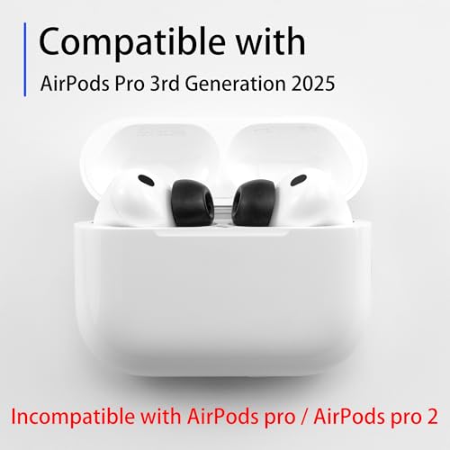 Replacement Memory Foam Ear Tips for AirPods Pro 3 Earbuds (L) | 3 Pairs (Black, Large), Ultimate Comfort, Compatible with AirPods Pro 3rd Generation 2025 - size: Large
