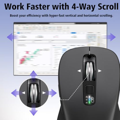 CITLLA Wireless Bluetooth Mouse (USB + BT1 + BT2), Full Size Mouse, 4-Way Scrolling, Multi-Device Silent for Computer, Laptop, iPad, MacBook (Grey) - color: Grey