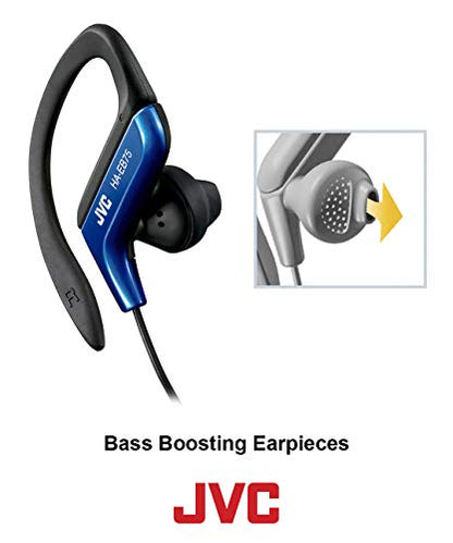Clip Style Headphone Blue Lightweight and Comfortable Ear Clip. Splash Proof Water resistant Powerful Sound with Bass Boost JVC HAEB75BA - color: Blue, size: One Size (Pack of 1)