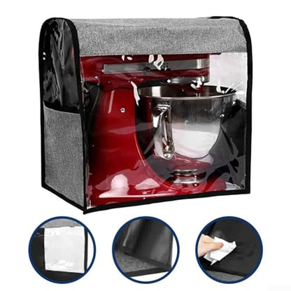 Linen Grey Mixer Dust with Storage Pockets, Oxford Cloth Blender Bag Kitchen Organization, Foldable Anti-Dust Case 35.5cm