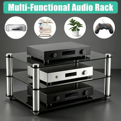 Mini Audio Component Rack, 2 Tier Audio Tower Small Desktop Rack, AV Media Stand Display Stand Clear Shelf for Tabletop Organizer, DVD Players, Office(Black) - color: Black