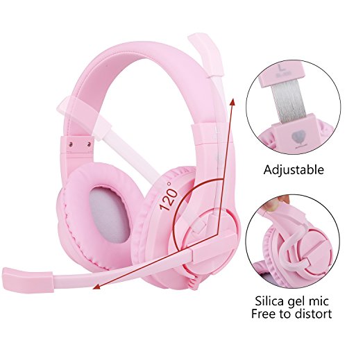 BlueFire Kids Headphones for Online School, Children, Teens, Boys, Girls, 3.5mm Stereo Over-Ear Gaming Headphone with Microphone and Volume Control for PS4, PS5, New Xbox One（Pink） - color: Pink