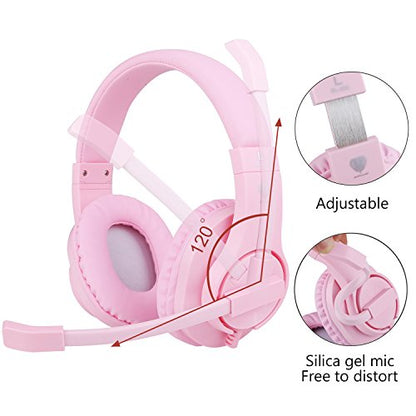 BlueFire Kids Headphones for Online School, Children, Teens, Boys, Girls, 3.5mm Stereo Over-Ear Gaming Headphone with Microphone and Volume Control for PS4, PS5, New Xbox One（Pink） - color: Pink