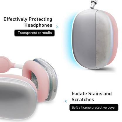3-in-1 Case for AirPods Max, Clear TPU Ear Cup Protectors & Silicone Headband Cover, Anti-Scratch Accessories Set Compatible with AirPods Max 2/1 (2026/2024/2020),Pink - color: B4-Pink
