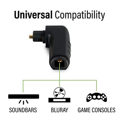 C2G Optical Audio Cable Adapter, 90 Degree, Black, Universal Compatibility, Gold-Plated Connectors, 1 Count, 40016