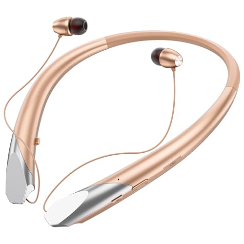 Neckband Bluetooth Headphones Retractable, Wireless Headset with Mic, IPX5 Sweatproof Earphones, 22H Playtime & Dual Connectivity for Sports Running Workouts (Rose) - color: ROSE