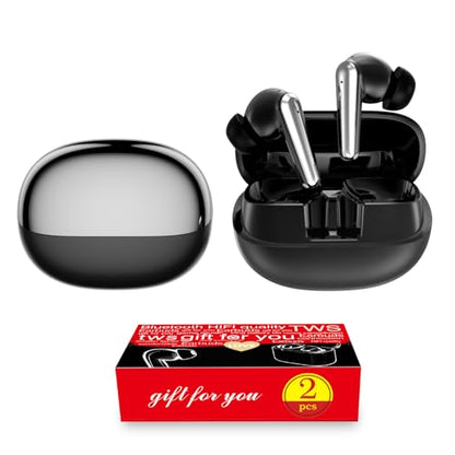 Wireless Earbuds 2 Pack, ANC in-Ear Bluetooth Headphones, Big Bass Durable, Lightweight Design for Noisy Factories, Gym, and Travel, 60 Hour Long Playtime (Glossy Black) - color: Glossy Black