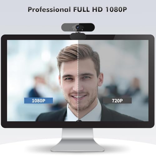 1080P HD Webcam with Microphone, Noise Cancellation, Privacy Cover, Wide-Angle Lens, Auto Light Correction, Plug & Play USB Webcam for Laptop, Desktop, PC, Mac, Zoom, Skype, Streaming (Black)