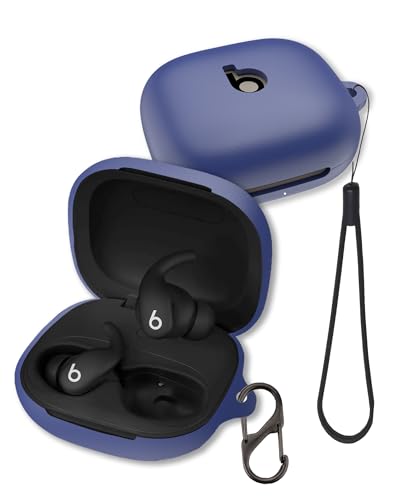 Case for Beats Powerbeats Fit Earbuds 2025 (Blue) | Soft Silicone Protective Cover with Carabiner and Lanyard, Shockproof - color: Blue