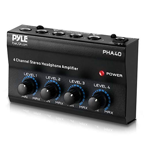 4-Channel Portable Stereo Headphone Amplifier - Professional Multi Channel Mini Earphone Splitter Amp w/ 4 ¼” Balanced TRS Headphones Output Jack and 1/4" TRS Audio Input For Sound Mixer - Pyle PHA40 BLACK - size: 6X6X5