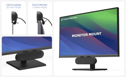 Computer Speakers for Desktop PC Monitor, External Speakers for Laptop, USB-Powered, Plug-n-Play, Wired, Clip-On, Small Computer Soundbar for PC, with Loud Sound, Rich Bass, G-Sensor, USB-C Adapter