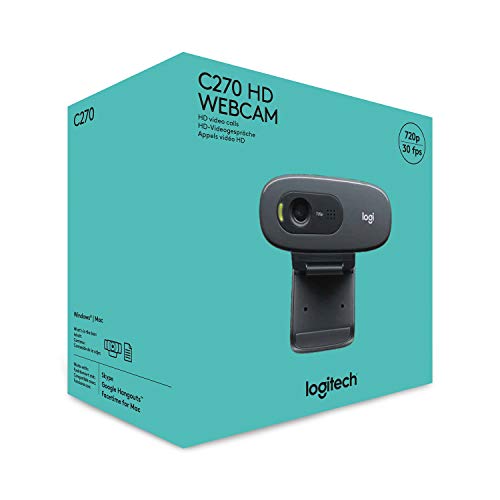 Logitech C270 720p 웹캠 플러그 앤 플레이 와이드 스크린 화상 통화 - 블랙 | 자동 조명 보정, 소음 감소 마이크, 줌, 마이크로소프트, 팀, 스카이프, 닌텐도 스위치 2 새로운 GameChat 모드, PC Mac 호환 - color: 블랙., size: 1개입, style: 720p