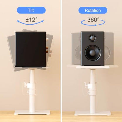 Suptek Free-Standing Speaker Stand Desktop Set, 9.6 x 8.8 inch Trays, Height Adjustment and Tilt, Universal Audio Holders for Computer and Bookshelf Speakers, Elevated Sound, 2 Pack, White, SDM001TW - color: White, size: 9.6" x 8.8" x 14.2"