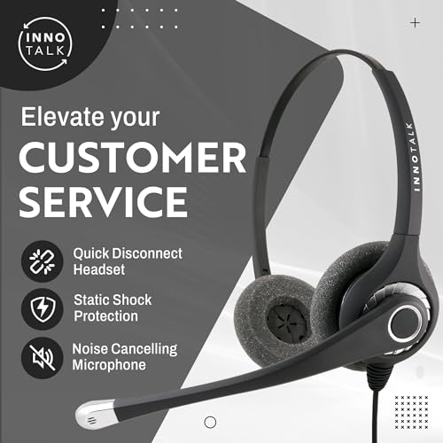 INNOTALK - Cisco Phone Headset, Binaural Wired Headset with Microphone + Quick Disconnect RJ9 Adapter, Wired Headphones, Headset Works for Most Cisco Phones, Cost Effective Corded Headset - size: Superb-Binaural