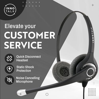 INNOTALK - Cisco Phone Headset, Binaural Wired Headset with Microphone + Quick Disconnect RJ9 Adapter, Wired Headphones, Headset Works for Most Cisco Phones, Cost Effective Corded Headset - size: Superb-Binaural