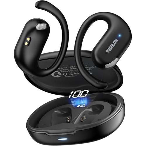 Open Ear Earbuds, 50H Open Ear Headphones Bluetooth 5.4, IPX6 Open Ear buds Wireless with Adjustable Ear hook, Hi-res Stereo, AI Clear Call, Lightweight, Wireless Over Earbud for Workout, Gym, Running - color: Black