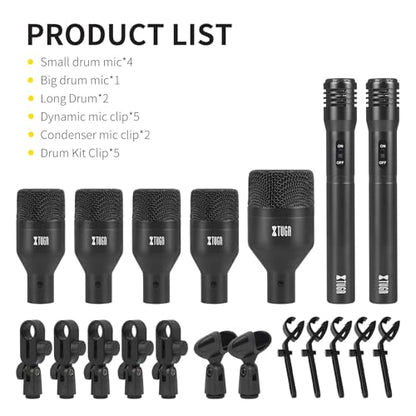 XTUGA DI7 Drum Microphone Kit,7 Pieces Metal Dynamic Drum Mic Set