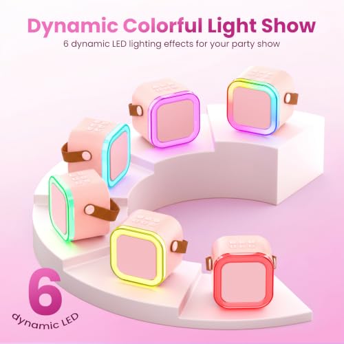Mini Karaoke Machine, Portable Bluetooth Speaker & 2 Wireless Microphones | Karaoke Player Karaoke Microphone For Family Home Party Outdoor With HI-FI Sound | 5 Magic Sound | PA System | USB | TF | AUX - color: Pink