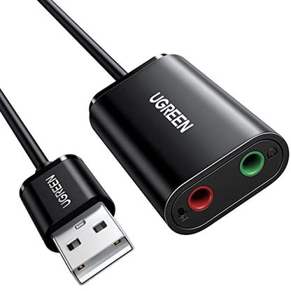 UGREEN USB to Audio Jack Sound Card Adapter with TRS 3.5mm Headphone & Mics | USB Sound Card Jack Adapter Compatible with Computer, PS5, PS4, USB Audio Stereo Adapter External Sound Card