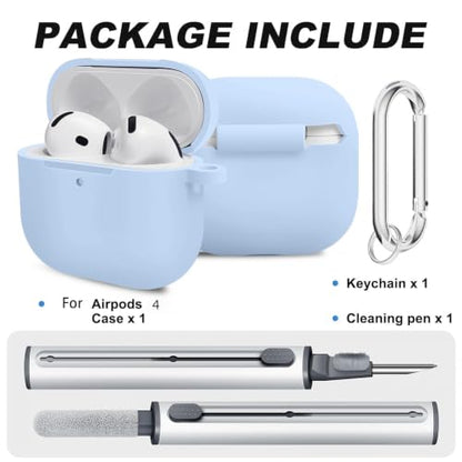 for Airpods 4th Case Cover, Come with Cleaner Kit,Soft Skin Silicone Case Cover with Keychain, Full Protective Case for Men and Women, Compatible with AirPods 4th Generation Case,Sky Blue - color: A2-Sky Blue
