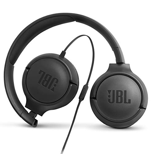 JBL Tune 500 - Wired On-Ear Headphones - Black | JBL Pure Bass Sound, 1-button remotemic, Lightweight and foldable design, Tangle-free flat cable, Ask Siri or Google Now