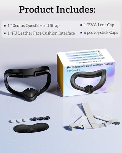 Face Cushion Interface Pad &Head Strap for Meta/0culus Quest 2 Vr Headset | Soft, Skin-Friendly PU Leather Padding. Breathable, Light-Blocking Nose Pads. Easy to Clean & Comfortable to Wear