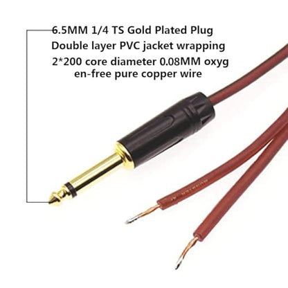 Yuchenfeng 1/4" TS Mono Plug to Bare Wire Speaker Cable - 6.35mm Male Adapter Replacement Open End for Guitar, Mic & DJ Gear | Hi-Fi Audio (6.4FT 2PCS) - size: 6.4FT 2PCS