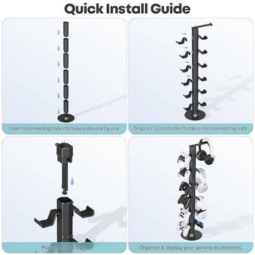 Gaming Controller & Headset Holder Stand for Desk, with Charger Cable Organizer Headphone Stand for PS5/ Xbox/ PS4/ Switch, Metal Base Controller Hook for Storage with 360° Rotatable Hanger- 6 Tiers - size: 6 Tiers