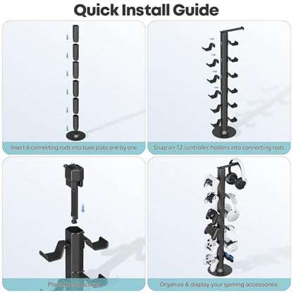 Gaming Controller & Headset Holder Stand for Desk, with Charger Cable Organizer Headphone Stand for PS5/ Xbox/ PS4/ Switch, Metal Base Controller Hook for Storage with 360° Rotatable Hanger- 6 Tiers - size: 6 Tiers