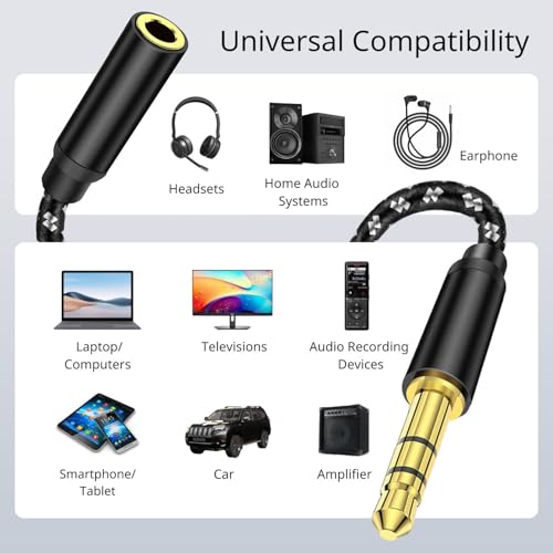 TNP 3.5mm Headphone Extension Cable, 6-Inch Male to Female AUX, Black | Short 3-Pole Trs Audio Jack Extender Reaches Recessed Phone-Case Ports; Gold-Plated Connectors and Copper Conductors - size: 6 INCH