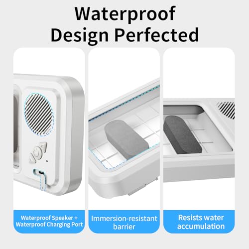 Shower Phone Holder Waterproof with Speaker Hole,360° Rotatable Shower Phone Case Holder,Anti Fog Phone Stand Mount for Bathroom Bathtub Kitchen Wall Mirror,for 4-7" iPhone 17 16 S25 Ultra - color: White