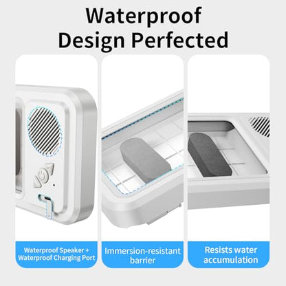 Shower Phone Holder Waterproof with Speaker Hole,360° Rotatable Shower Phone Case Holder,Anti Fog Phone Stand Mount for Bathroom Bathtub Kitchen Wall Mirror,for 4-7" iPhone 17 16 S25 Ultra - color: White