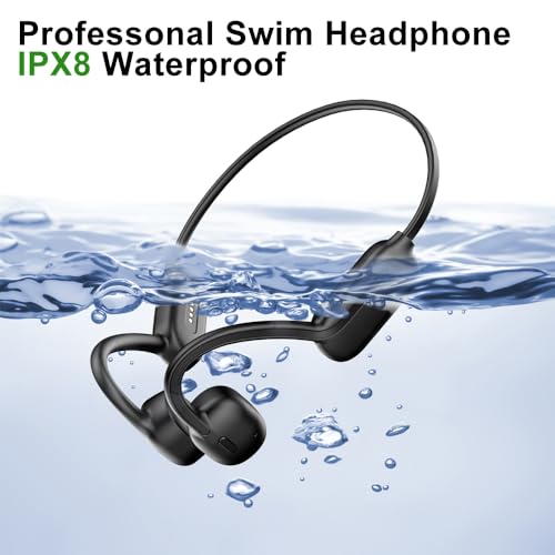 IHAO Swimming Headphones True Bone Conduction Open Ear Headset MP3 Player Built-in 32G Memory IP68 Underwater Waterproof Stereo Bluetooth Earphone for Driving Bicycling Running Skiing-Black - color: Black