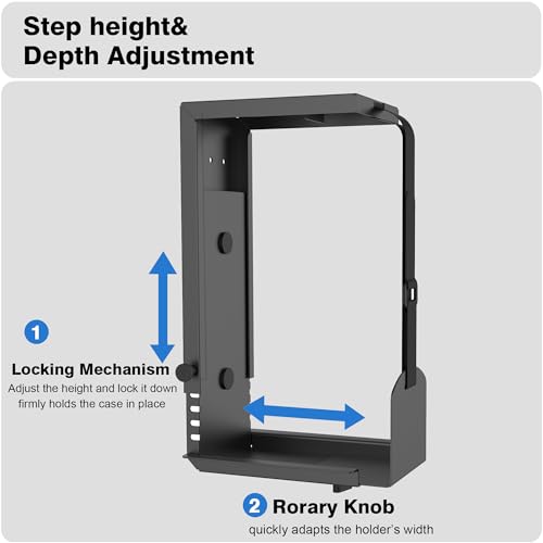 Universal Wall or Under Desk CPU Mount, Small PC/NAS Bracket – 4.5 to 9.2 inch Wide Computer Holder, Space-Saving Design with Safety Lock,Max Load 32Lbs