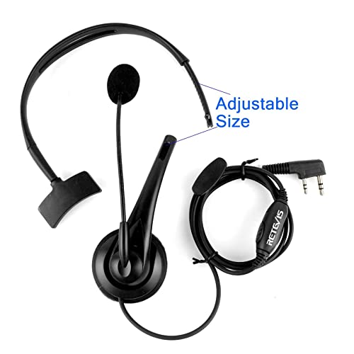 Retevis Overhead Walkie Talkie Headset, Boom Mic, for RT22/RT68/RT21/H777 | Adjustable Headband, 2 Pin, Compatible with Pxton, Baofeng, Kenwood Walkie Talkie, Walkie Talkie Earpiece with Mic (1 Pack)