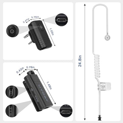 Wireless Headset with Clear Acoustic Tube Earpiece and 2 Pin Dongle,Walkie Talkie Headset with PTT Microphone for BaoFeng Kenwood Btech Radios & More(Not Compatible with Motorola/Midland)