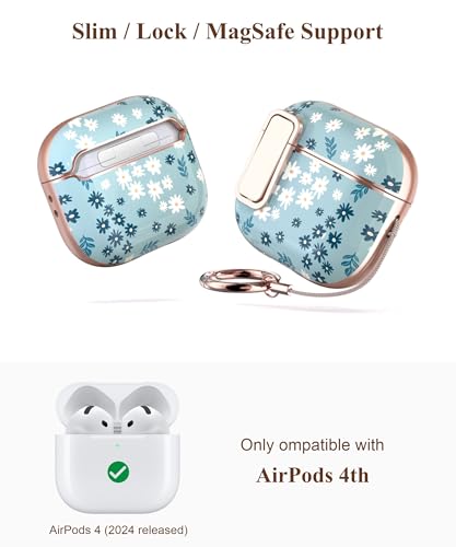 TATOFY Cover for AirPods Pro 4th Generation Case with Lock Clip Cleaner Kit Slim Hard AirPod 4 Lock Case Compatible with MagSafe (Cyan) - color: Cyan, size: AirPods 4th Gen
