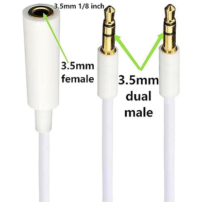 3.5mm Headphone Audio Y Splitter 1Female to2Male TRS Cable19.68in | 3.5mm Splitter Cable Gold-Plated Stereo Jack for PC Smartphone MP4 Earphone Mp3 Speaker 0.5m White