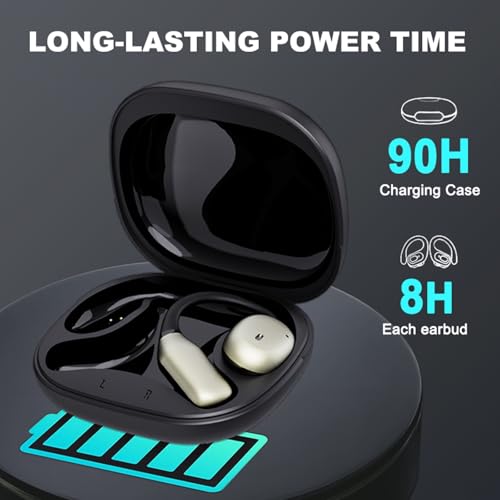 T&G Wireless Earbuds, Bluetooth 5.3 with 90H Playtime, | Sports Earhooks Ear Buds with Deep Bass, Waterproof Over Ear Bluetooth Earphones for Workout, Running, Gym, Travel (Black)