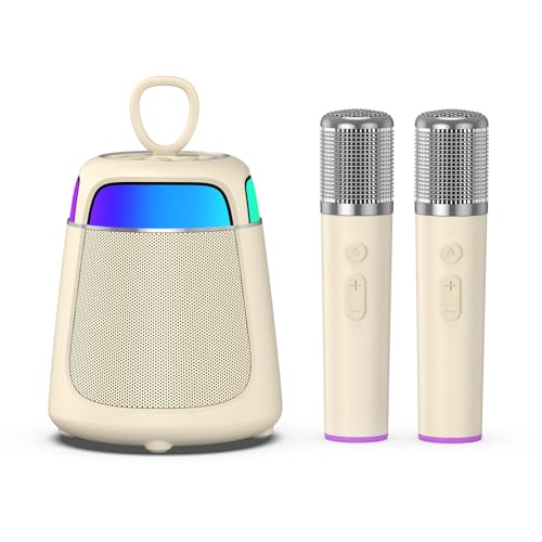 JAMELO Karaoke Machine for Kids & Adults Portable Bluetooth Speaker with 2 Wireless Karaoke Microphones 360° Stereo Sound 8H Playtime RGB Light Gift for Birthday Home Parties & Outdoor Gatherings