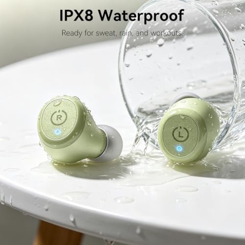 TOZO T10 Wireless Earbuds Powerful Bass Stereo Wireless Charging, APP, IPX8 | Waterproof, 55H Playtime, Ergonomic Design In Ear buds, App Customize EQ, Bluetooth 5.3 Headphones for Work, Travel, Green - color: Light Green