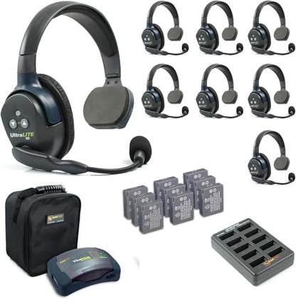 Eartec HUB8S Ultralite-HD 8 Person Full Duplex Wireless Intercom Headset Communication System, Single Ear Headsets, Up to 1000ft Range, U.S. Company - color: Single Ear, size: 8 Users