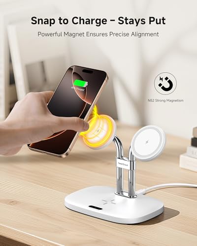 Dual Wireless Charger for iPhone 17, SwanScout 706M, White | Dual Magnetic Charger for iPhone Air/16/15/14/13/12 Series, Charging Station for AirPods Pro 3/2, AirPods 4/3 - color: White