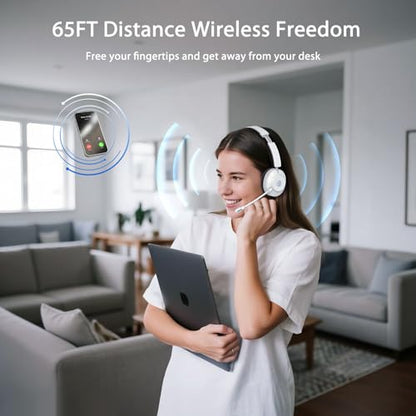 Bluetooth Headset with Microphone, Wireless Headset AI Noise Cancelling | Computer Headphone for Clear Call＆Meeting 47H Work, Dual-Mode Bluetooth 6.0 & 2.4GHz Dongle, Office/PC/Phone/Teams