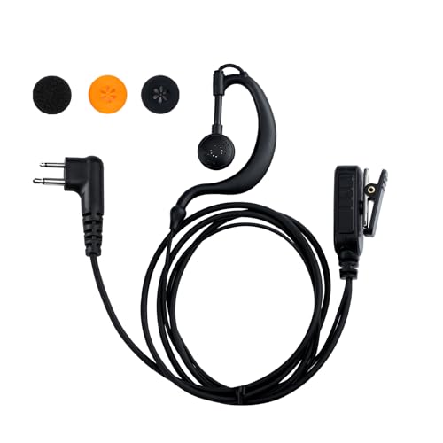 RDM2070D 2-Wire Surveillance Earpiece for Motorola Walkie Talkies (CLS1410/CP200/GP2000) & Bearcom Radios - Walkie Talkie Radio Headset with Big PTT Mic & 2-Pin Acoustic Tube(1 Pack) - size: 1 pack (G-Shape)